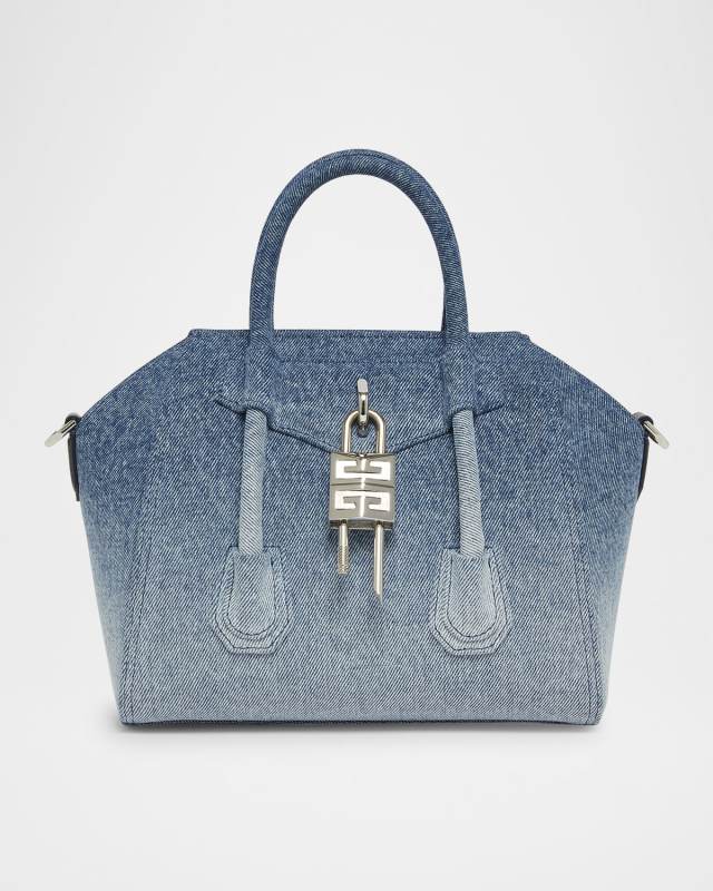 Antigona Lock Mini Top-Handle Bag in Faded Denim